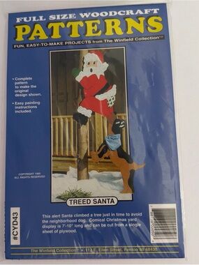 Vtg Woodcraft Santa “Treed” Dog Plywood Wood Cut Out Guide & Pattern 7’ X 10”